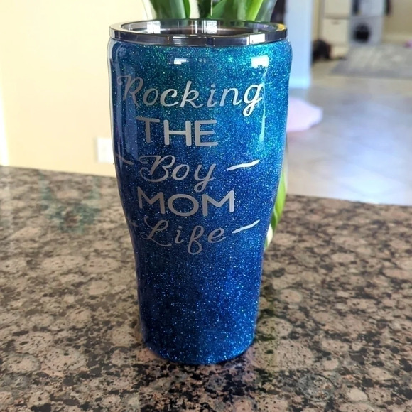 Hogg Other - 30 OZ handmade tumbler cup Blue glitter with Rocking the boy mom life.